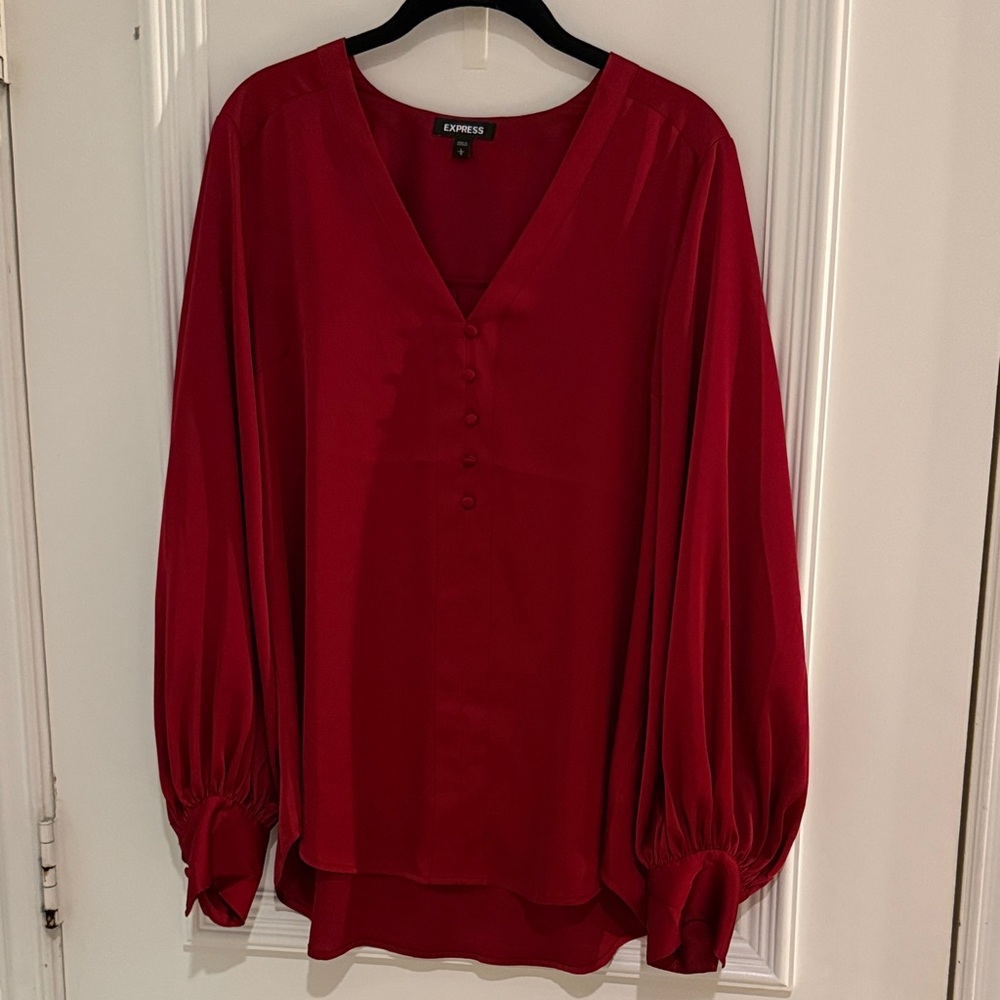 Express Deep Red V-Neck Blouse - image 1